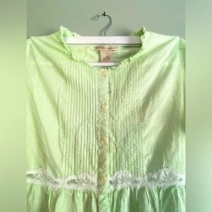 *** SOLD *** Vintage Laura Ashley Green Gingham Lace Nightgown XL 100% Cotton